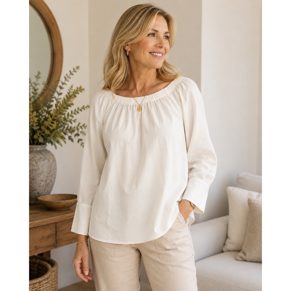 Lafayette 148 New York Blouse Women White Off The Shoulder Cotton Long Sleeve M